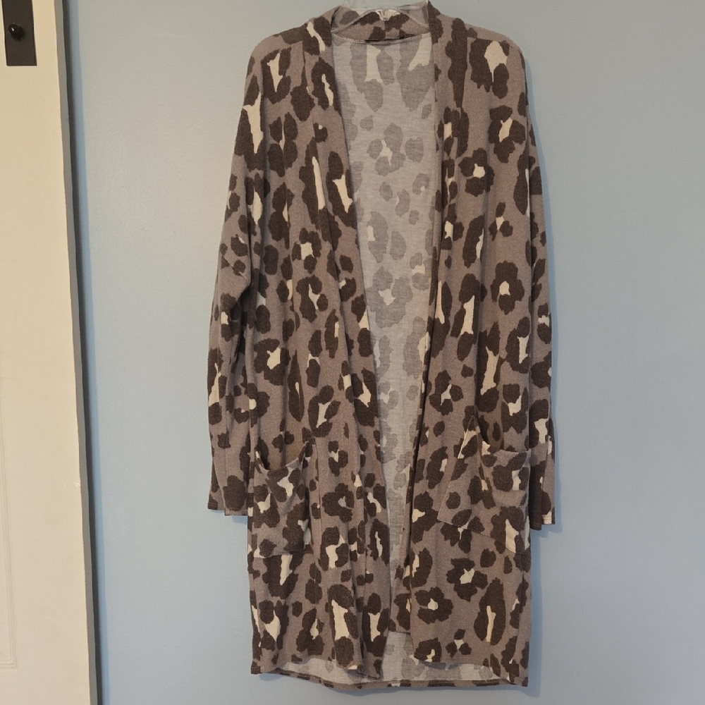 Leopard Print Open Front Cardigan